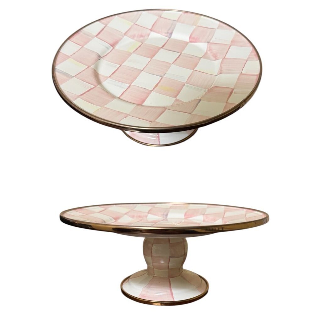 New Mackenzie-Childs Rosy Check Mini Pedestal Platter NWOB